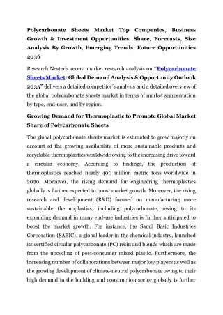 Polycarbonate Sheets Market Forecasts 2036