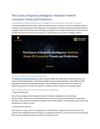 The Future of Business Intelligence NetSuite Power BI Connector Trends and Predictions
