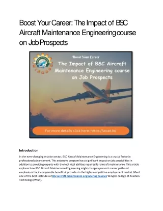 Boost Your Career The Impact of BSC Aircraft Maintenance Engineering course on Job Prospects