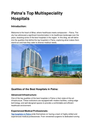 Patna's Top Multispeciality Hospitals