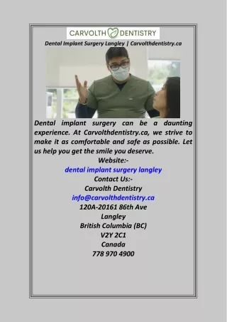 Dental Implant Surgery Langley  Carvolthdentistry.ca