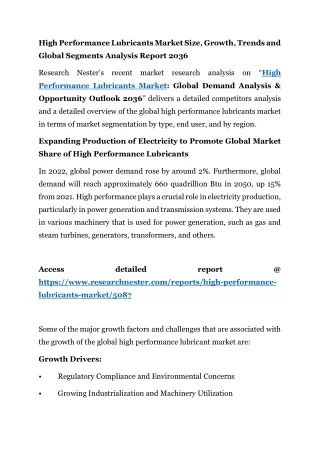 High-performance Lubricants Market Analysis Report 2036