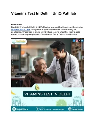 Vitamins Test In Delhi | UniQ Pathlab