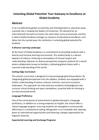 Unlocking Global Potential: Your Gateway to Excellence at Global Academy