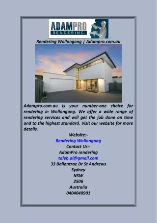 Rendering Wollongong  Adampro.com.au
