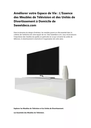 Sweetdeco.com : Meubles TV et Divertissement de Qualité pour Embellir Votre Espa