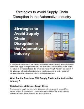 Strategies to Avoid Supply Chain Disruption in the Automotive Industry