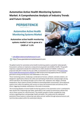 Automotive Active Health Monitoring Systems Market: Driving Safety and Wellness