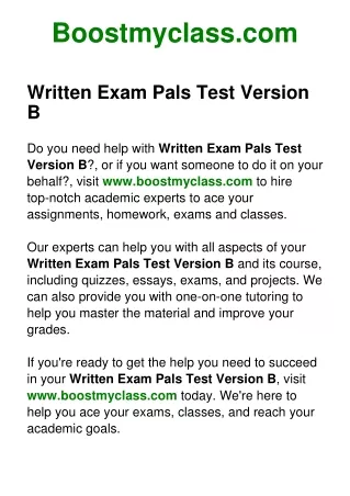 Written Exam Pals Test Version B