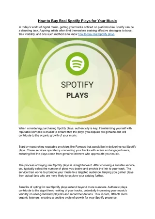 How to Buy Real Spotify Plays for Your Music