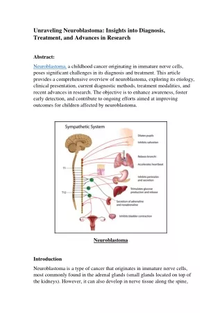 Unraveling Neuroblastoma: Insights into Diagnosis,  Treatment, and Advances in R