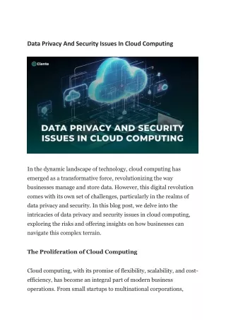 Data Privacy And Security Issues In Cloud Computing