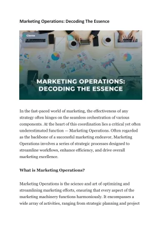 Marketing Operations: Decoding The Essence