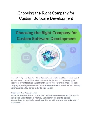 Choosing the Right Company for Custom Software Development