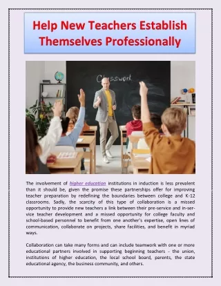 Help New Teachers Establish Themselves Professionally