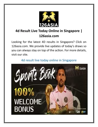 4d Result Live Today Online in Singapore 126asia