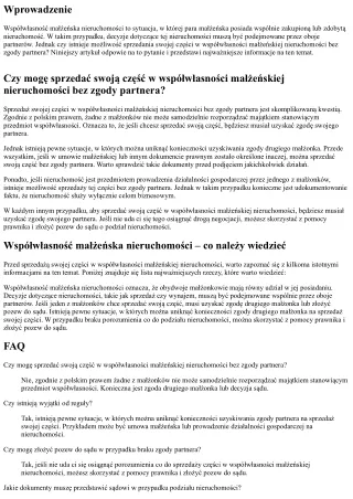 Czy mogę sprzedać swoją część w współwłasności małżeńskiej nieruchomości bez zgo
