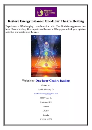 Restore Energy Balance One-Hour Chakra Healing