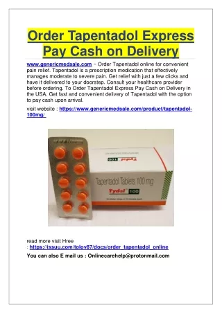 Order Tapentadol Express Pay Cash on Delivery 2024