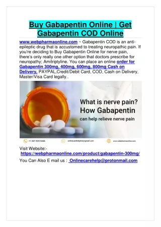 Buy Gabapentin Online | Get Gabapentin COD Online 2024