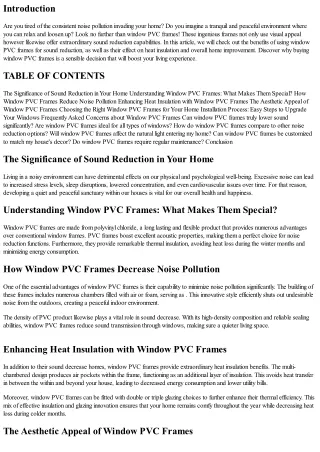 Reduce Noise with Window PVC Frames: A Sound Investment