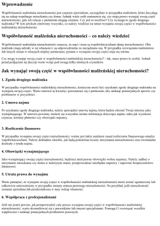 Czy mogę wynająć swoją część w współwłasności małżeńskiej nieruchomości?