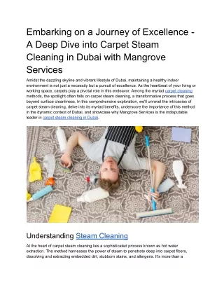 Embarking on a Journey of Excellence -  A Deep Dive into Carpet Steam Cleaning in Dubai with Mangrove Services