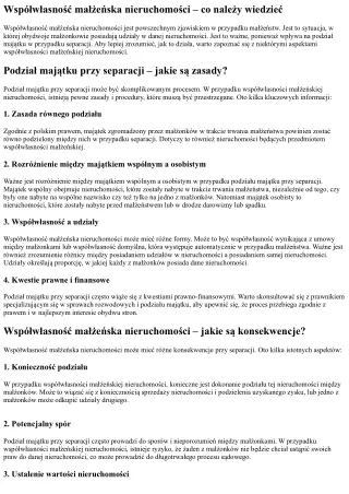 Współwłasność małżeńska nieruchomości a podział majątku przy separacji – jak to