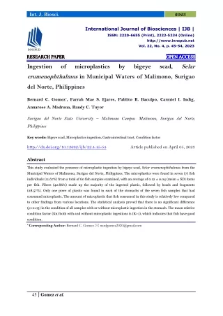 Ingestion of microplastics by bigeye scad, Selar crumenophthalmus in Municipal