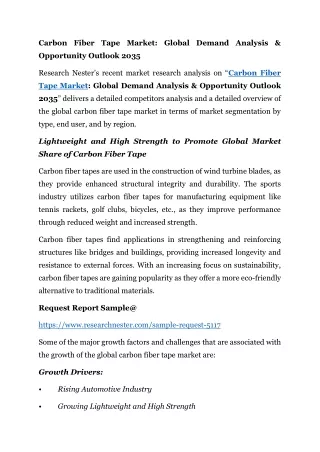 Carbon Fiber Tape Market: Global Demand Analysis & Opportunity Outlook 2035