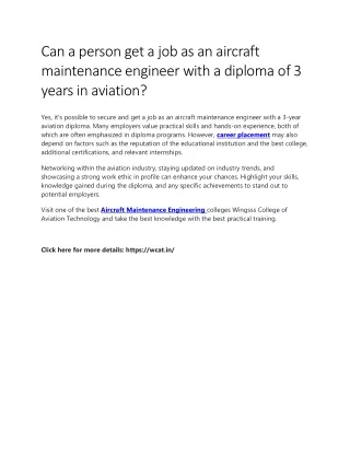 Can a person get a job as an aircraft maintenance engineer with a diploma of 3 years in aviation