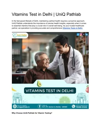 Vitamins Test in Delhi | UniQ Pathlab.