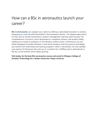 How can a BSc in aeronautics launch your career?
