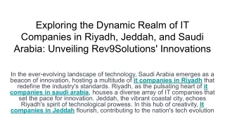 Exploring the Dynamic Realm of IT Companies in Riyadh, Jeddah, and Saudi Arabia_ Unveiling Rev9Solutions' Innovations