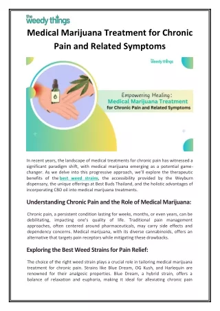 Medical Marijuana Treatment for Chronic Pain and Related Symptoms