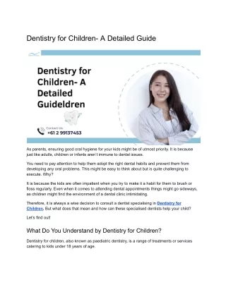 Dentistry for Children- A Detailed Guide