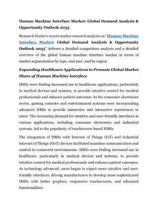 Human Machine Interface Market: Global Demand Analysis & Opportunity Outlook 203