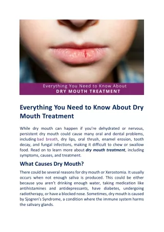 Dry Mouth Treatment - Symptoms, Treatment Cost, Recovery Time