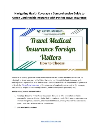 Navigating Health Coverage a Comprehensive Guide to Green Card Health Insurance with Patriot Travel Insurance