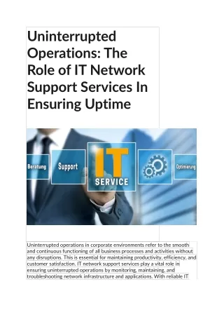 Role of IT Network Support Services In Ensuring Uptime