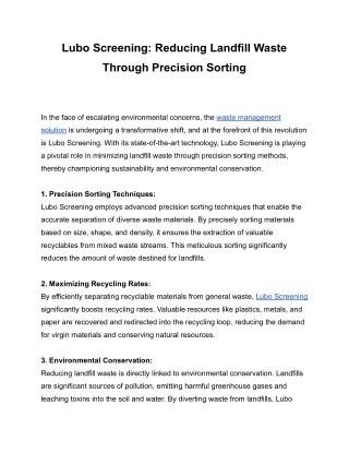 Lubo Screening_ Reducing Landfill Waste Through Precision Sorting