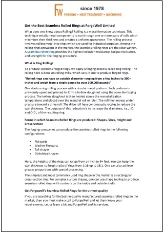 Get the Best Seamless Rolled Rings at ForgeWell Limited