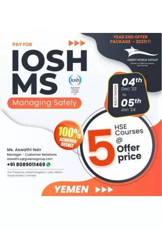 Just Three Days Will Change your Entire Career IOSH Course in Yemen with Green World Group