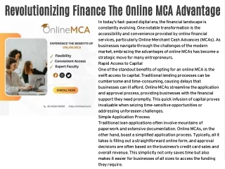 Revolutionizing Finance The Online MCA Advantage