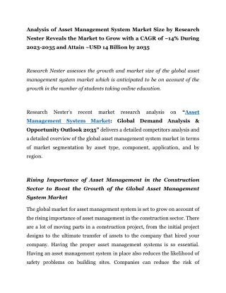 Asset Management System Market: Global Demand Analysis & Opportunity Outlook 203