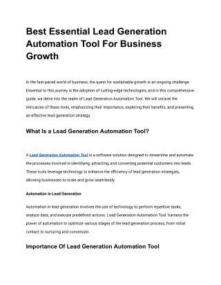 Best Essential Lead Generation Automation Tool For Business Growth