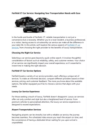 Fairfield CT Car Service: Navigating Your Transportation Needs with Ease