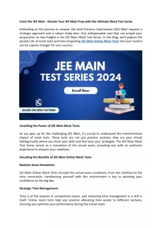 Crack JEE Main-Enhance Your JEE Main Preparation with Ultimate Mock Test Series