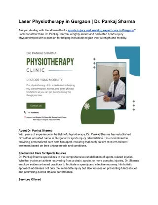 Laser Physiotherapy in Gurgaon  Dr. Pankaj Sharma.