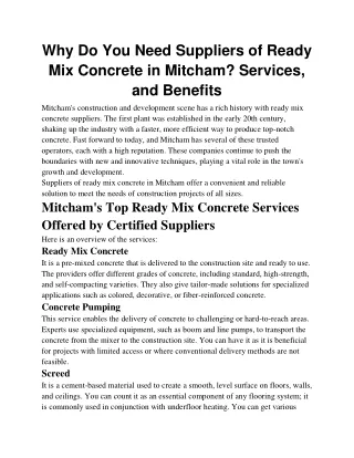 Why Do You Need Suppliers of Ready Mix Concrete in Mitcham Services, and Benefits